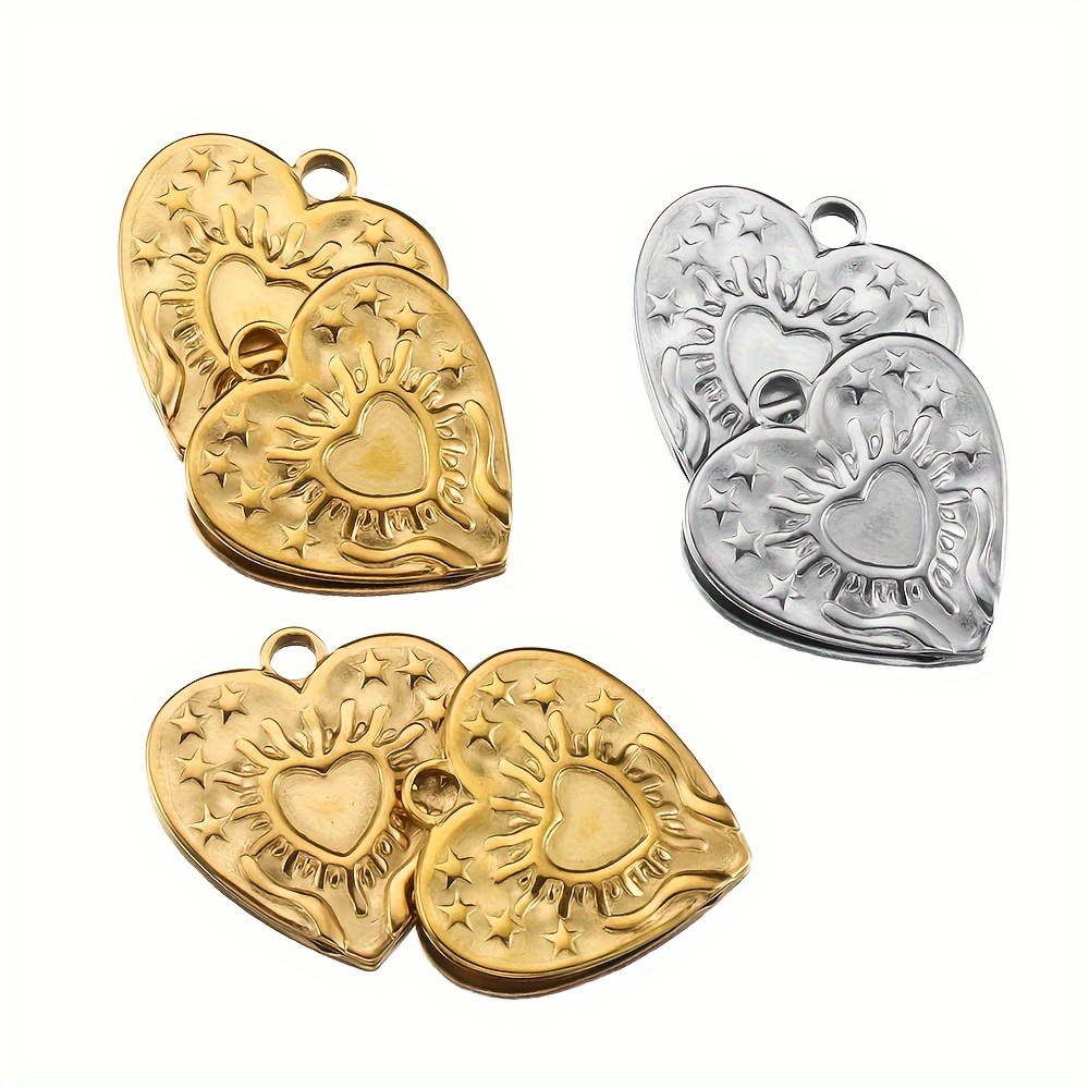 5pcs 304 Stainless Steel Love Charms 17mm Sunburst Heart Pendant